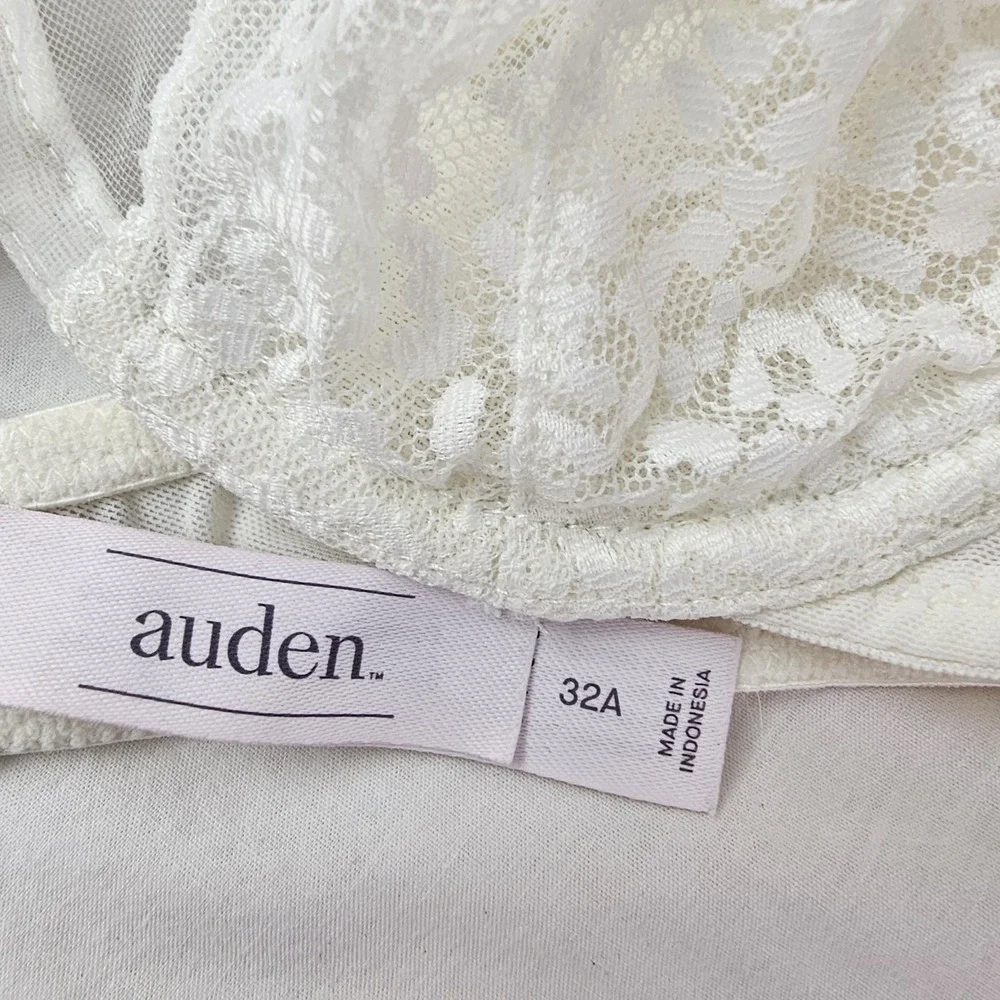 Auden Sheer Cream Ivory Bra Demi Coverage Unlined Underwire Size 32A Mesh